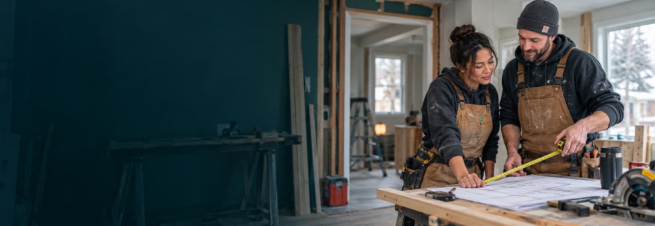 Renovation professionals working in a home