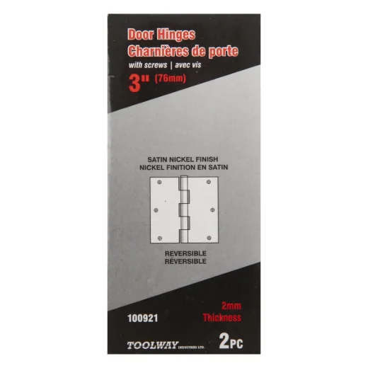 2 pc Door Hinge 3in x 3in x 2 mm Square Corner Satin Nickel Steel