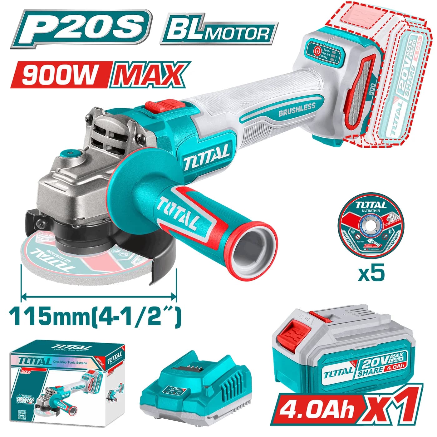 20VX900WX4-1/2" Cordless Angle Grinder