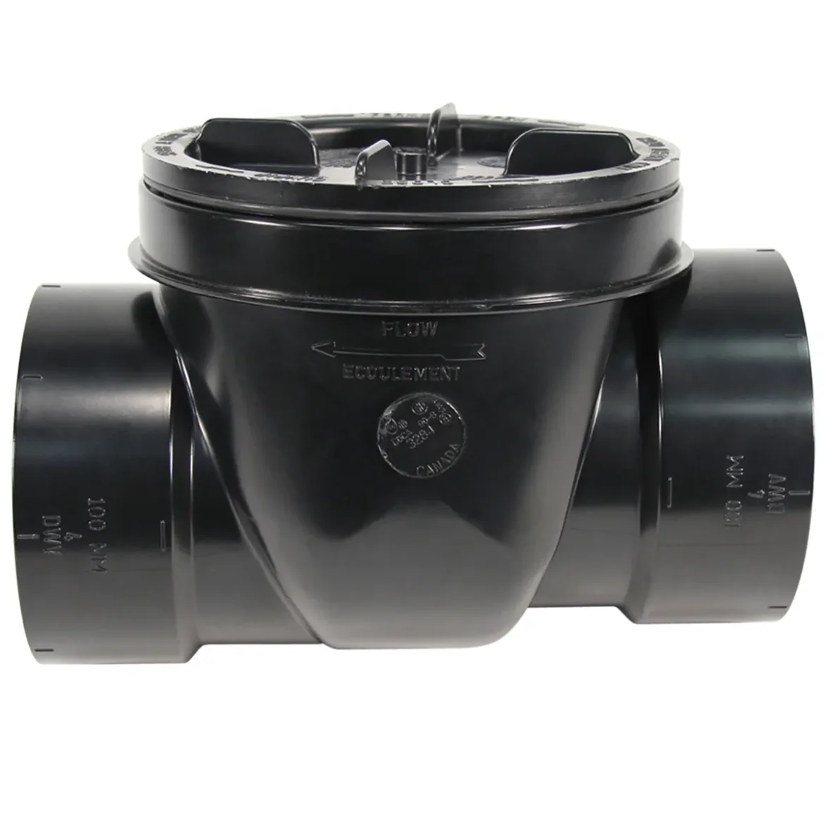 ABS DWV Backwater Valve with Cap 1-1/2in - Black