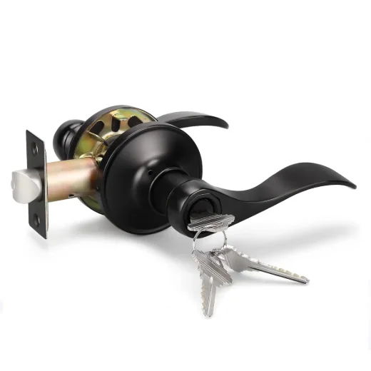 Door Lock Lever Entry Black Curved Handle