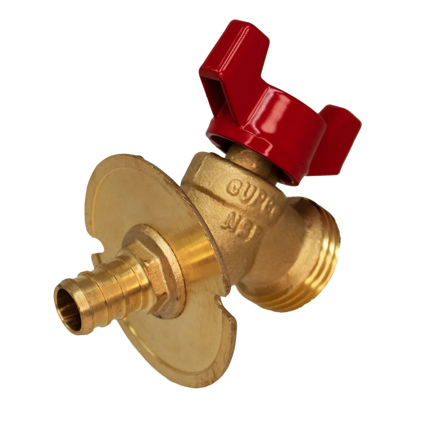 Quarter Turn Sillcock Valve - 1/2" F/pex x 3/4" MHT, Red Handle