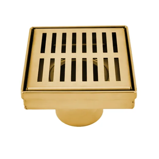 Square Shower Drain Slot Grid 4in x 4in x 2 3/4in - Brushed Gold