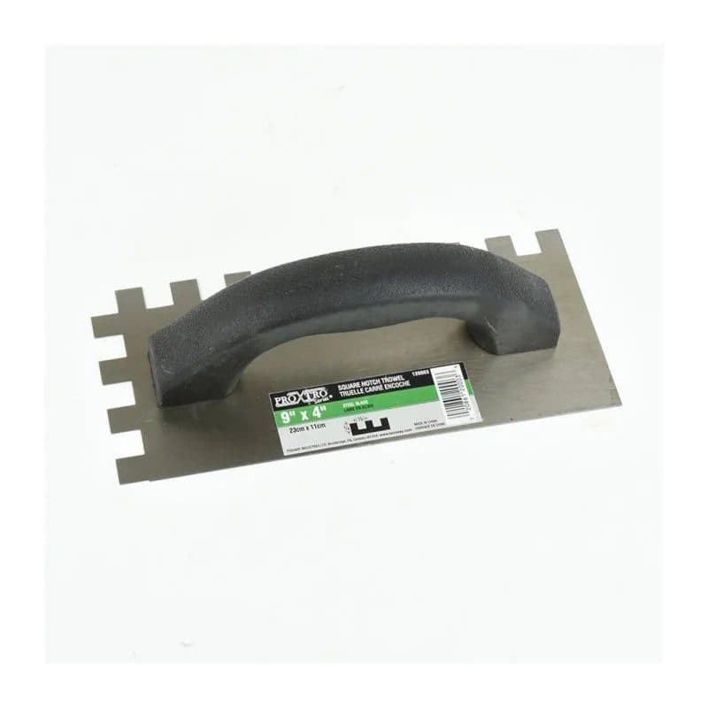 Trowel Notched 9in x 4in (½in x ½in sq Notch) Black Handle Econo