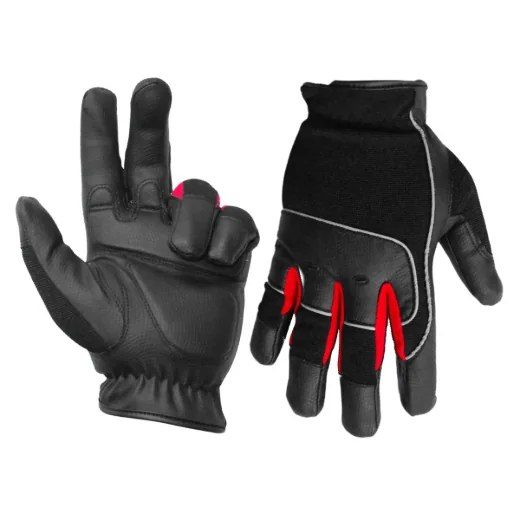 1 Pair Contractor Gloves Anti-vibe Black/red with PU Palm Black (XL)