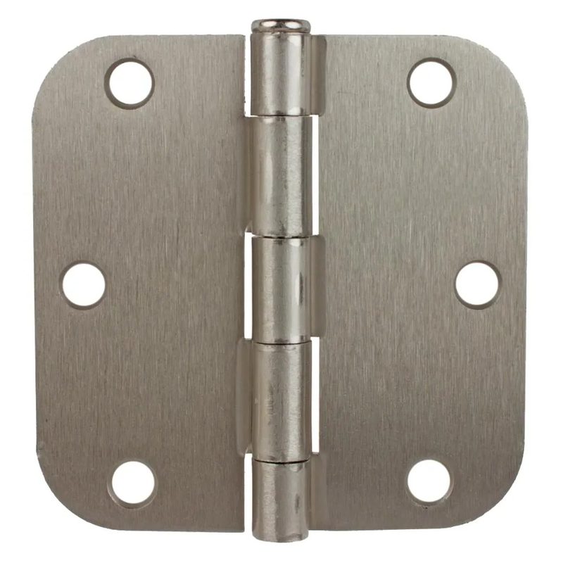 2 pc Door Hinge 3 1/2 in x 3 1/2 in Round Corner 5/8in Satin Nickel Steel
