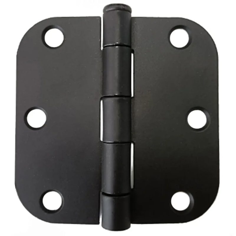 2 pc Door Hinge 3 ½ in x 3 ½ in Round Corner 5/8in Black Steel