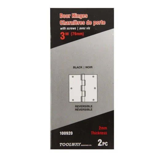 2 pc Door Hinge 3in x 3in x 2 mm Square Corner Black Steel