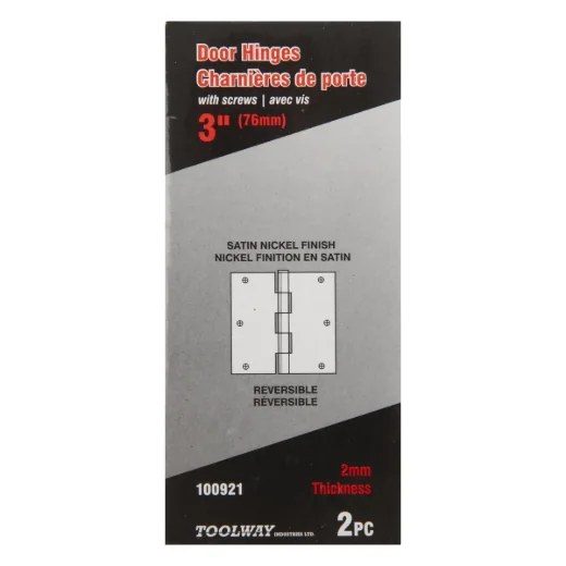 2 pc Door Hinge 3in x 3in x 2 mm Square Corner Satin Nickel Steel