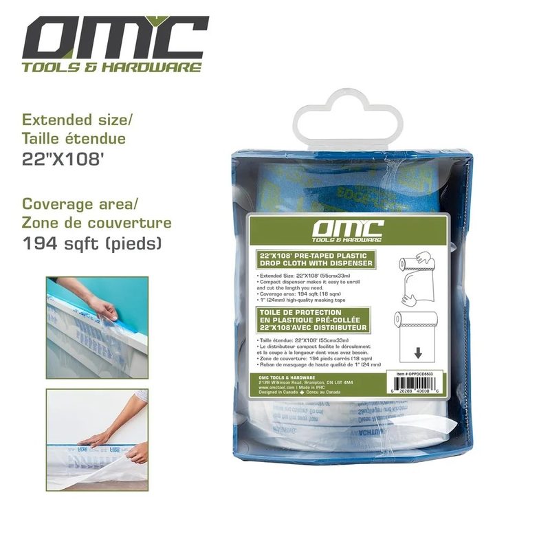 22" x 108 ft Pre-taped Plastic Drop Cloth with