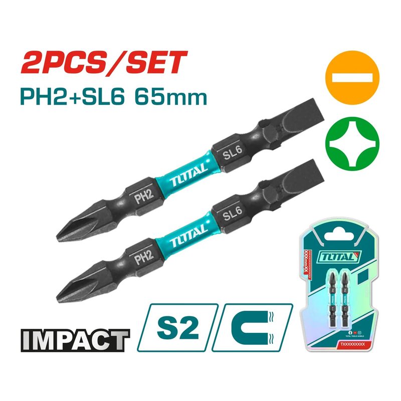 2PCS PH2+SL6 x 2-1/2" Impact Screwdriver Bits