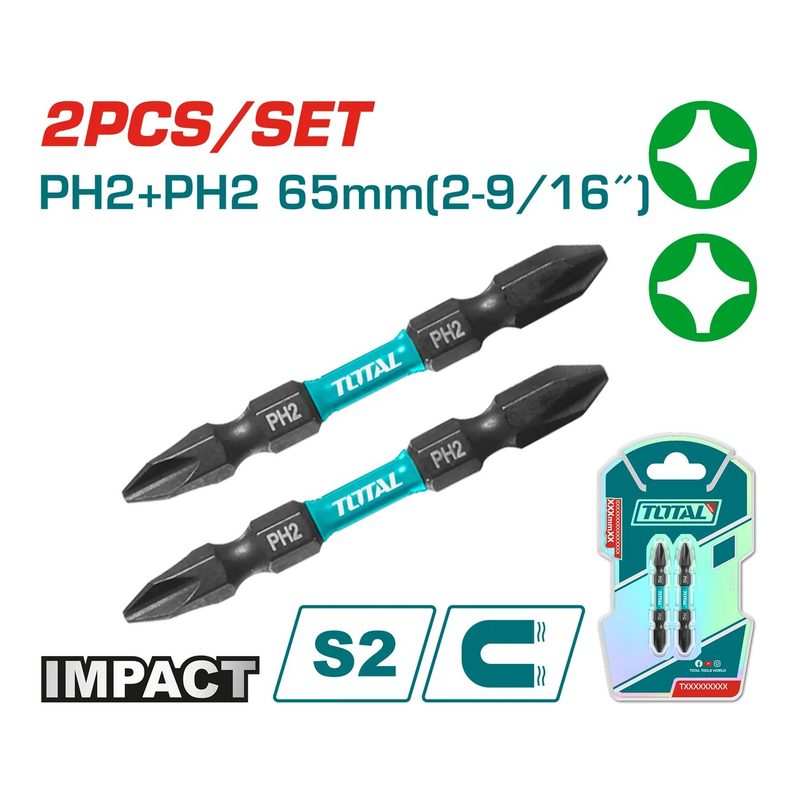 2PCS PH2 x 2-1/2" Impact Screwdriver Bits Set