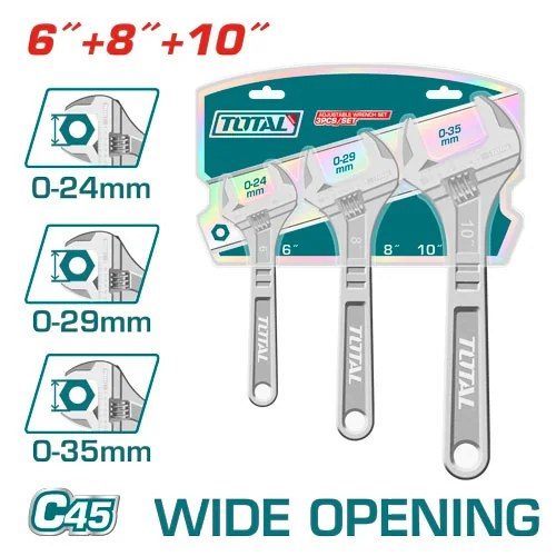 3 pc Adjustable Wrench Set (6"+8"+10")