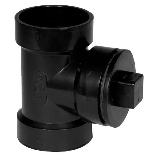 ABS Cleanout Tee with Plug 4in - Black