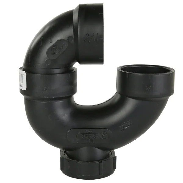 ABS P-trap 1 1/4in with C/O Less Union - Black