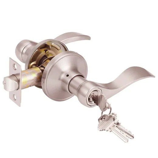 Door Lock Lever Entry Curved - Satin Nickel
