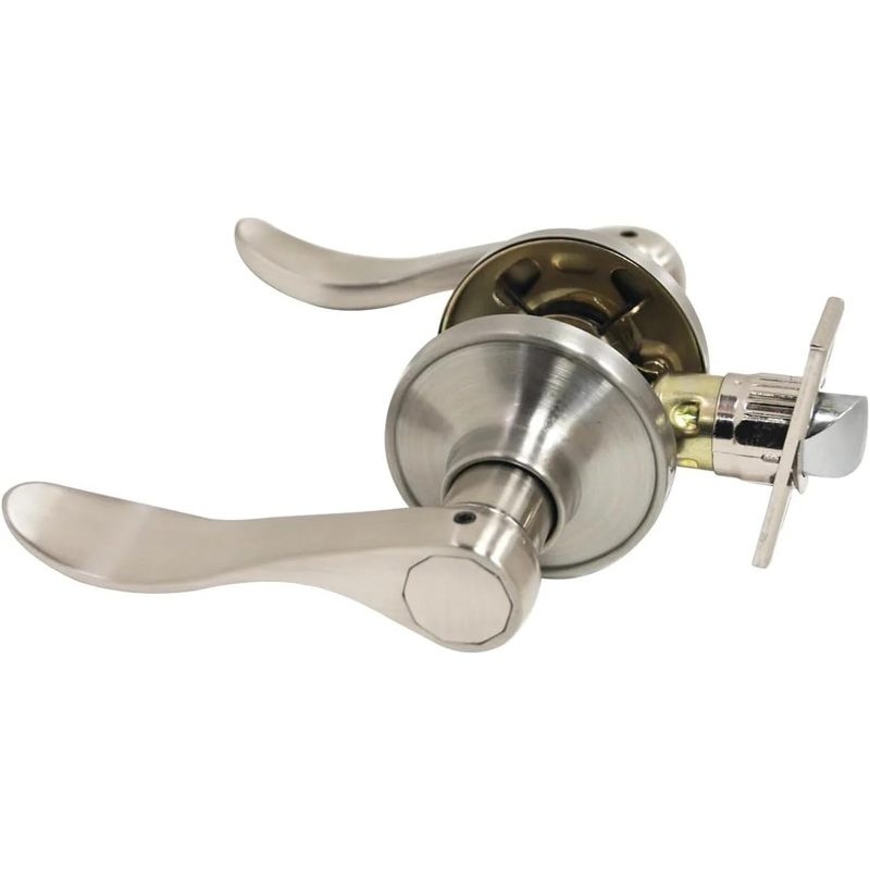 Door Lock Lever Passage Curved - Satin Nickel