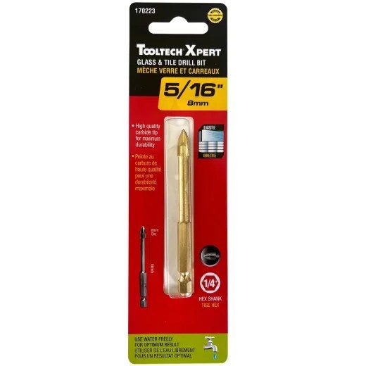 Drill Bit Glass & Tile 5/16in x 80 mm Carbide Tip 1/4in Shank