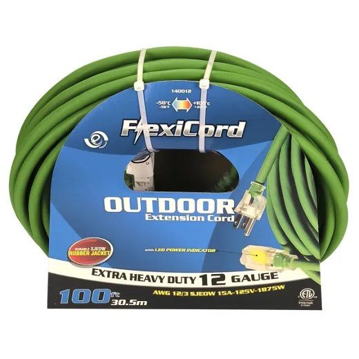 Extension Cord Outdoor Sjeow 12/3 1-Outlet Lighted 100ft - Green