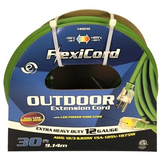Extension Cord Outdoor Sjeow 12/3 1-Outlet Lighted 30ft - Green