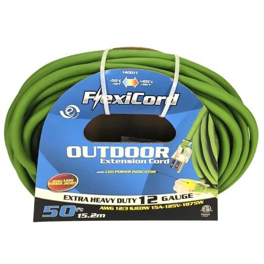 Extension Cord Outdoor Sjeow 12/3 1-Outlet Lighted 50ft - Green