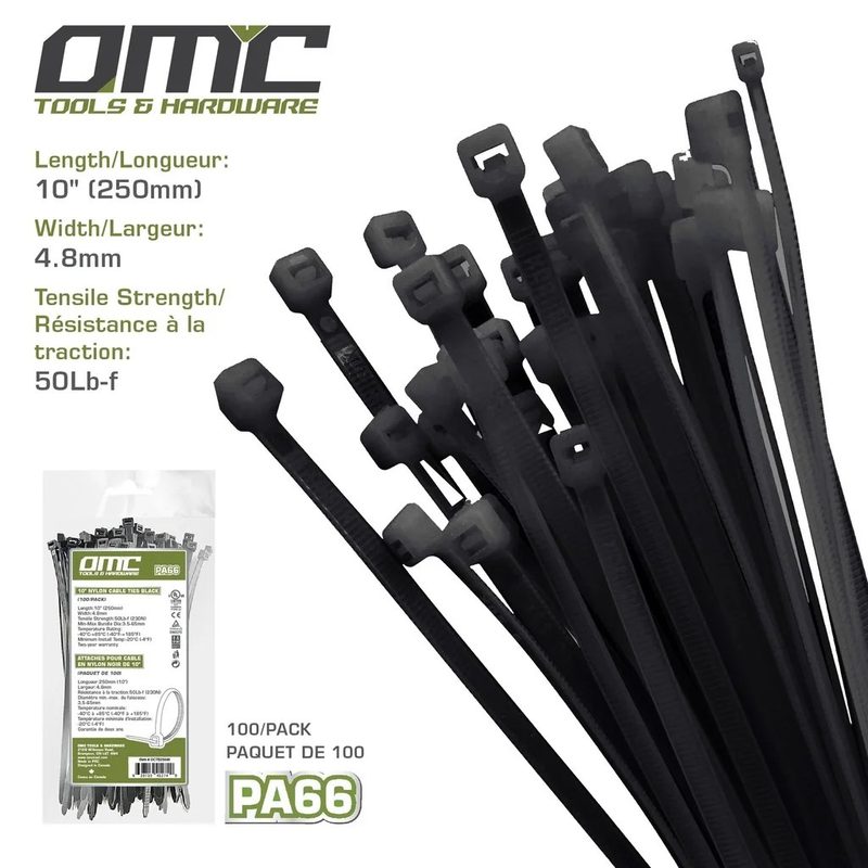 Nylon Cable Ties Black (100-Pack) - 10 in.