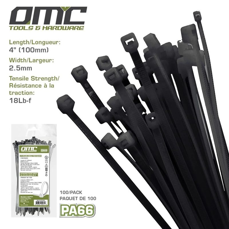 Nylon Cable Ties Black (100-Pack) - 4 in.