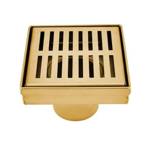 Square Shower Drain Slot Grid 4in x 4in x 2 3/4in - Brushed Gold